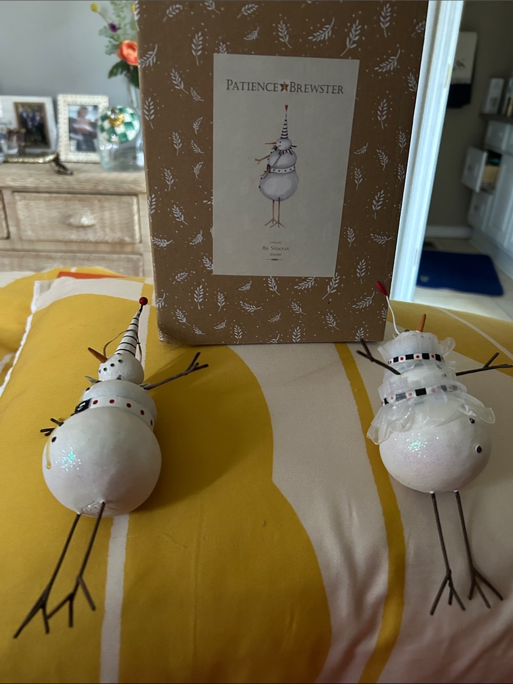 White Glitter Snowbird Ornament Set
